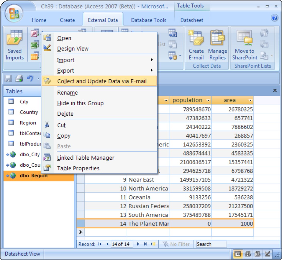 Access e-mails changes to SQL Server